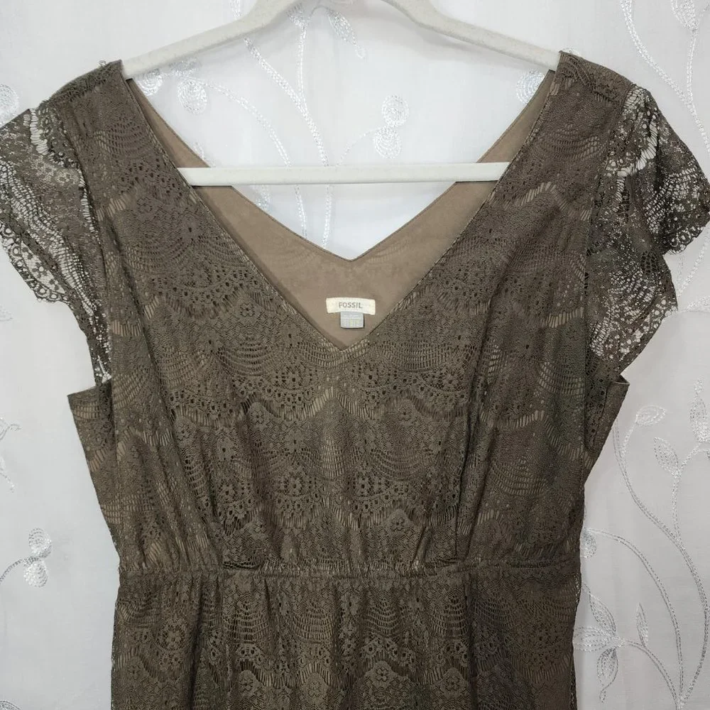 Olive Lace V-neck Dress - Picture 1 of 6